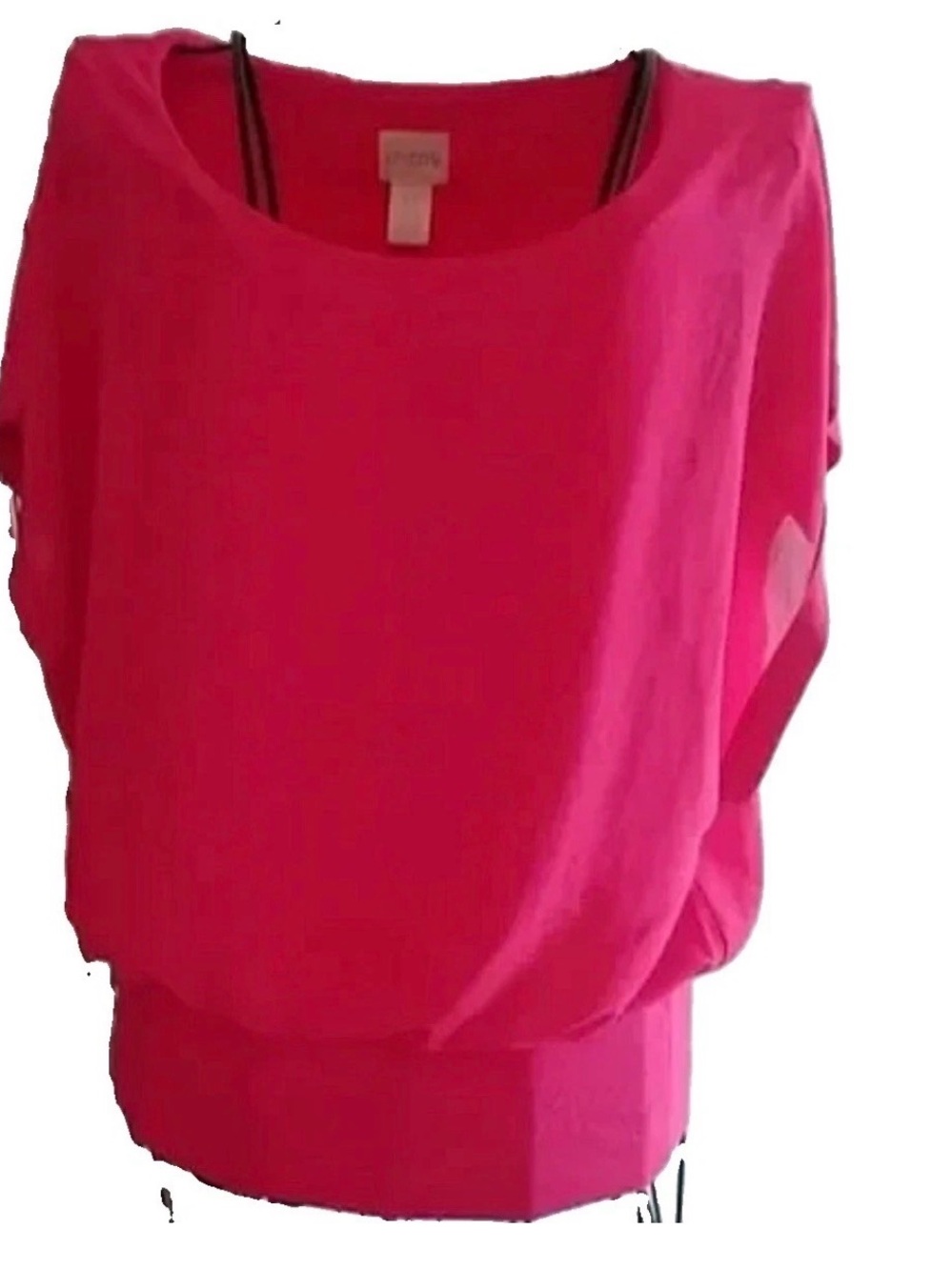 NWOT Chico’s Fuchsia Pink Short Sleeve Banded Blouson Top Sz 0 4/6/Sm Never Worn